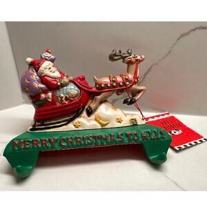 NEW Vintage Mary Engelbreit Santa Sleigh Double Stocking Hanger Vast Iron